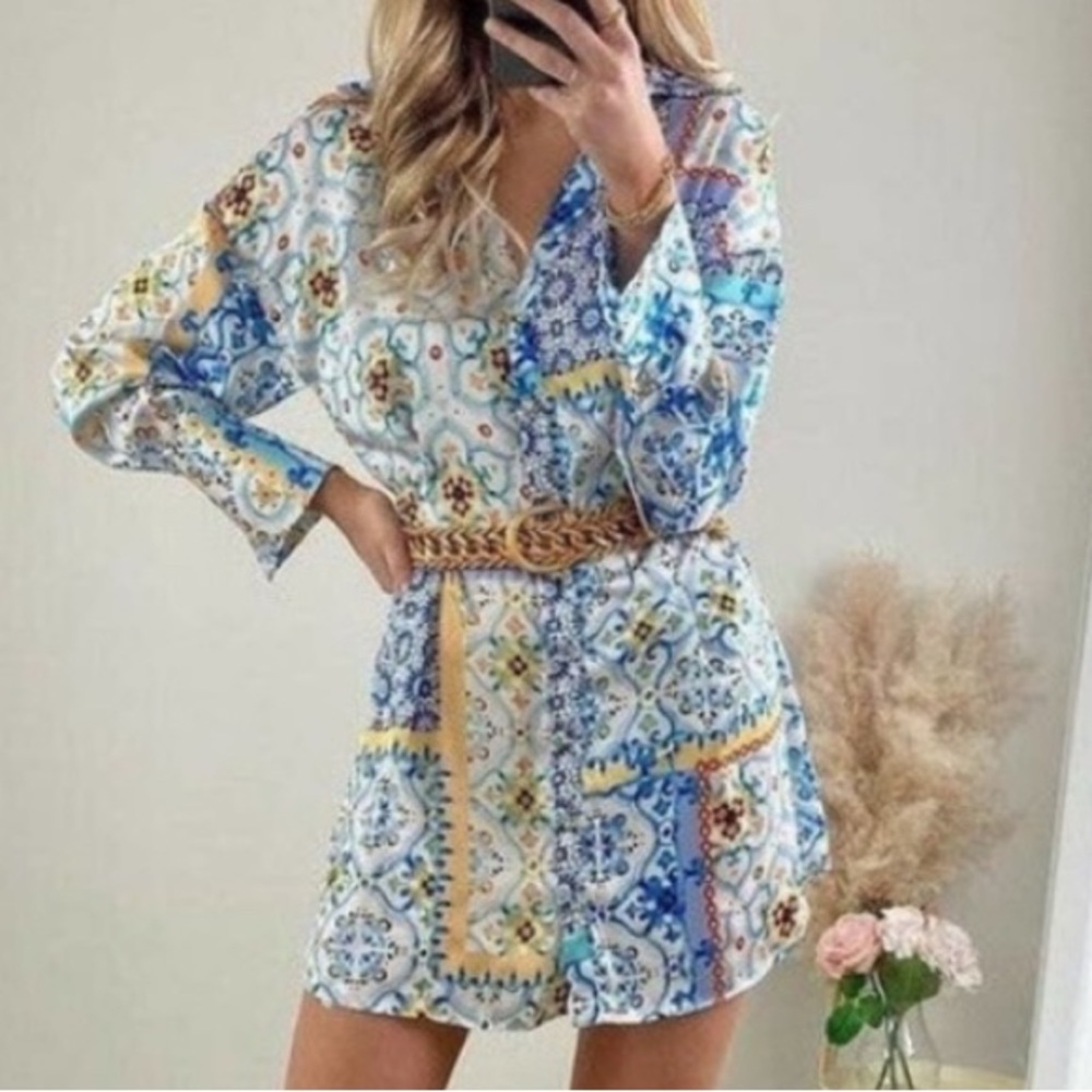 ZARA Colorful Patterned Long Sleeve Dress